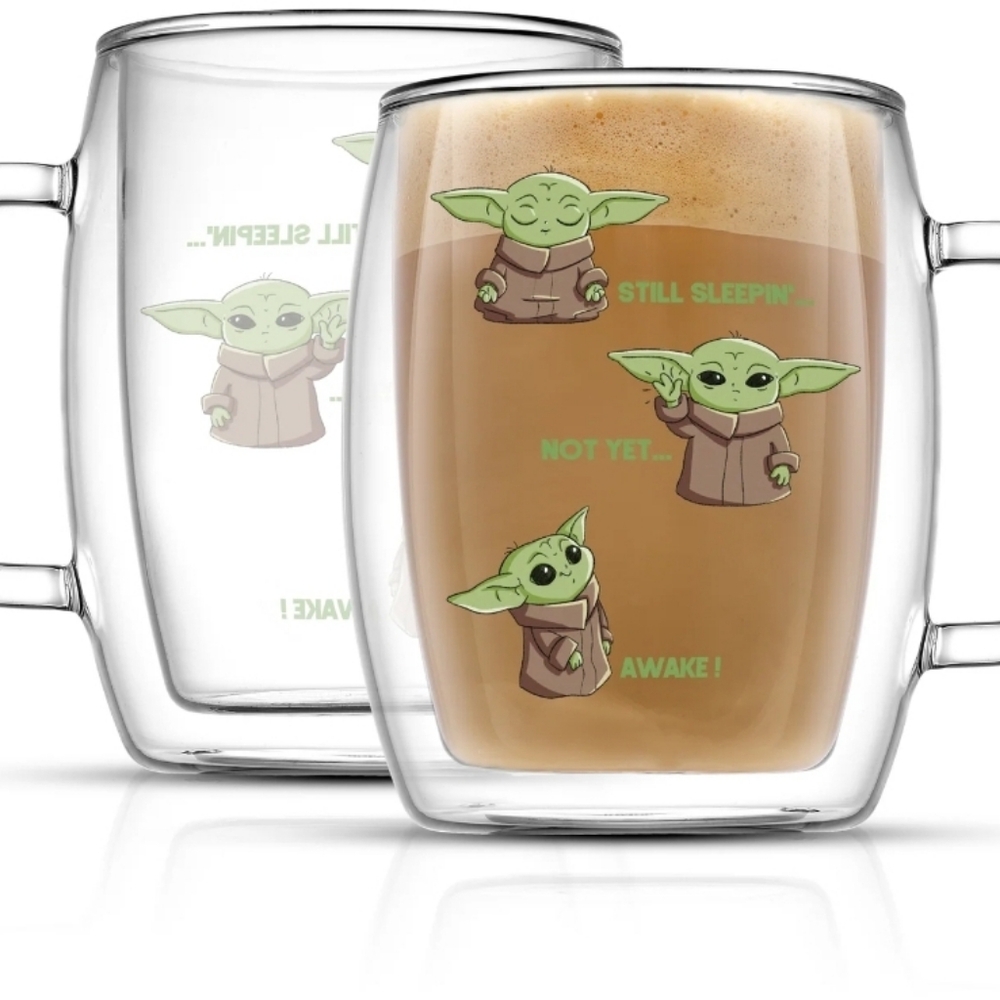 Set of 2! JoyJolt Star Wars Mandalorian Awake! Drinking glasses